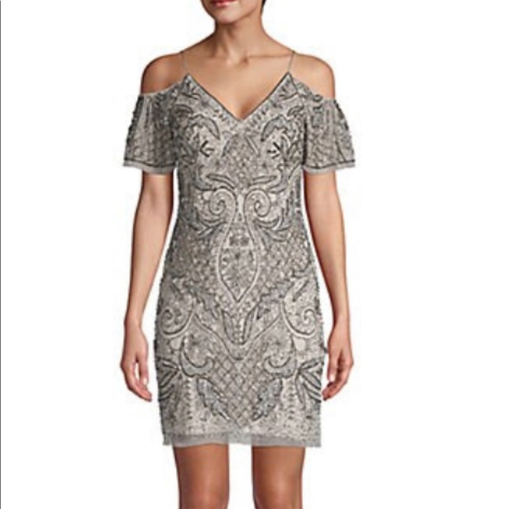 Aidan Mattox Cold Shoulder Beaded Dress
